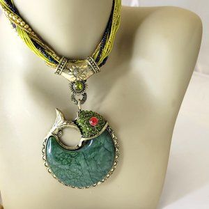 Chunky Fish Pendant Necklace Fashion Gemstone Green Fish Pendant